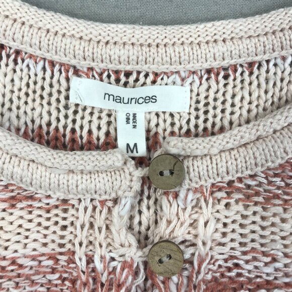 Maurices Sweater Women's Medium Red Striped Knit Pullover Button Long Sleeve - Picture 3 of 13